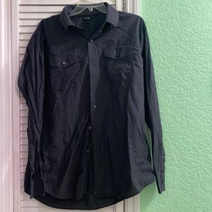 Apt. 9 Mens Long-Sleeve Black Dress Shirt Button Down Top with Pocket Large
